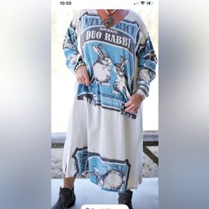 Jaded Gypsy Duo Rabbi Graphic Dress in Blue and White